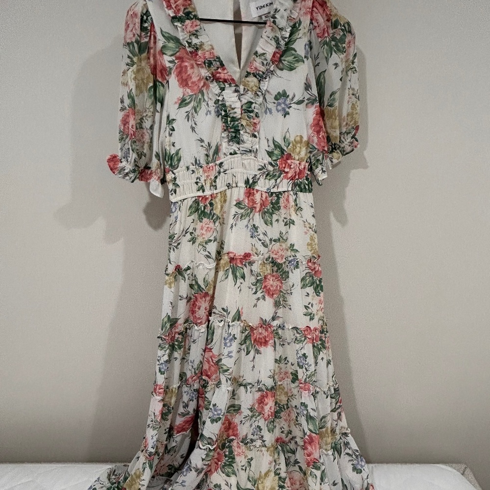 Yumi Kim Multi-Color White Floral Cottagecore Maxi Dress.